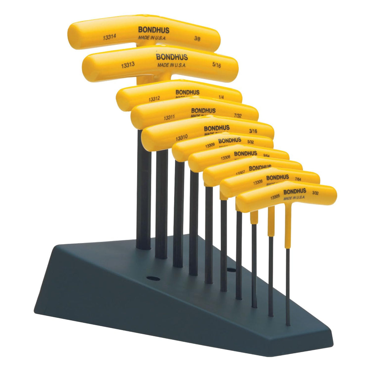 Bondhus 13390 hex T-handle set with stand for organized workspace and fast screw driving.