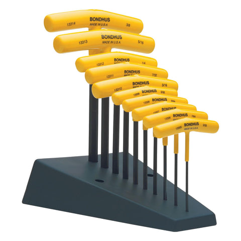 Bondhus 13390 hex T-handle set with stand for organized workspace and fast screw driving.