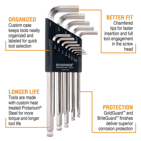Bondhus 20399 inch balldriver L-Wrench with BriteGuard finish for quick size ID