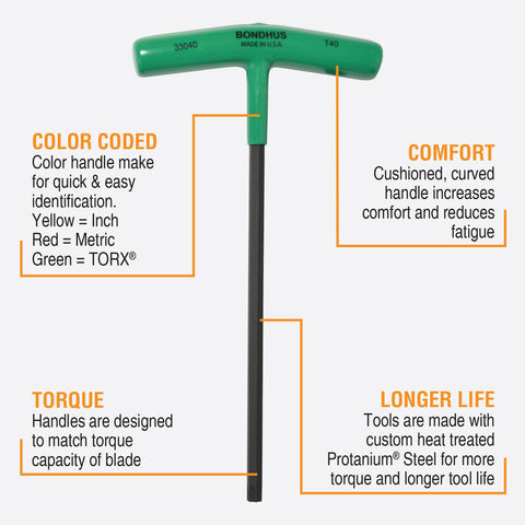 Bondhus Star T-handles showing T9 to T40 size range for versatile fasteners