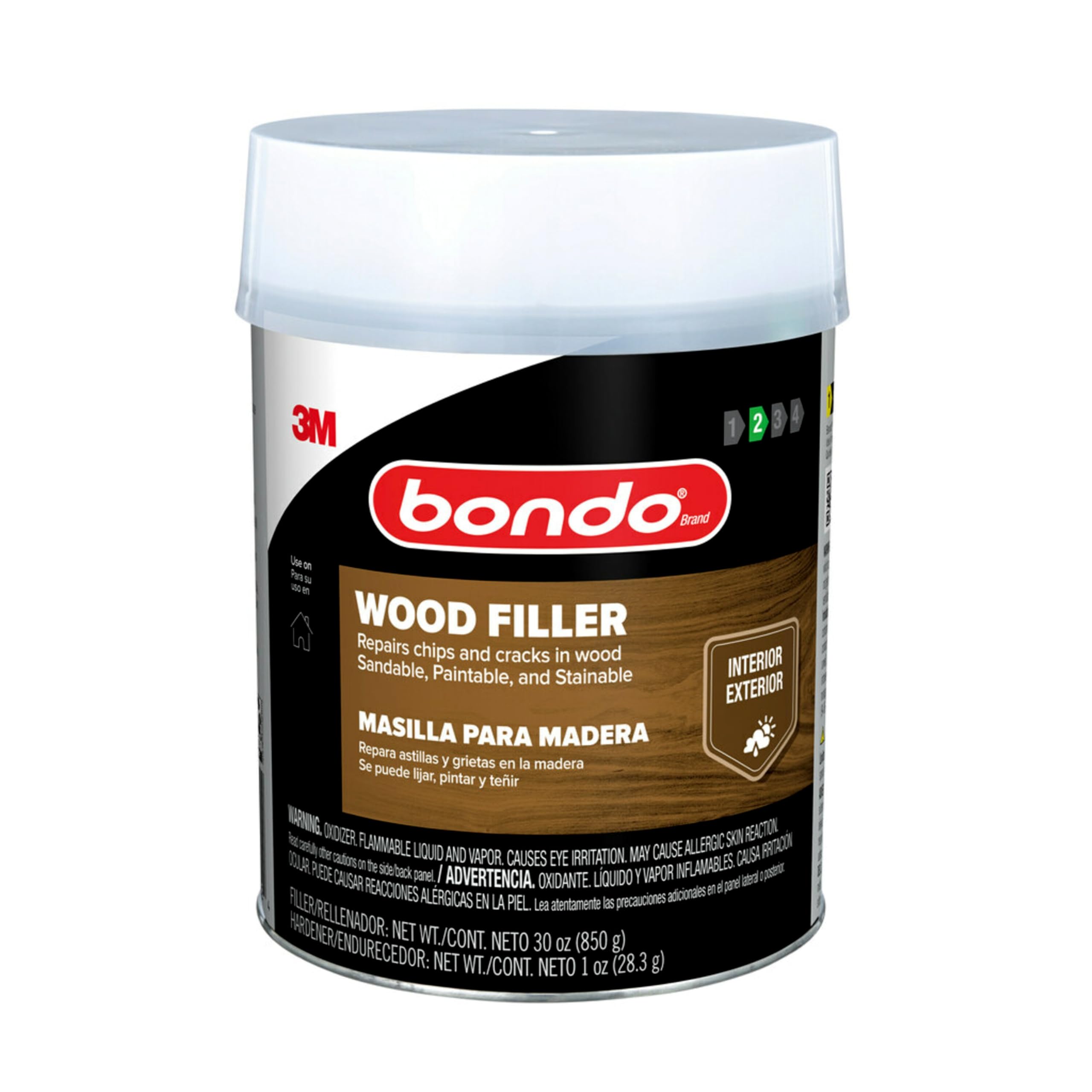Bondo Wood Filler demonstrates fast curing in 15 minutes for quick interior repairs.