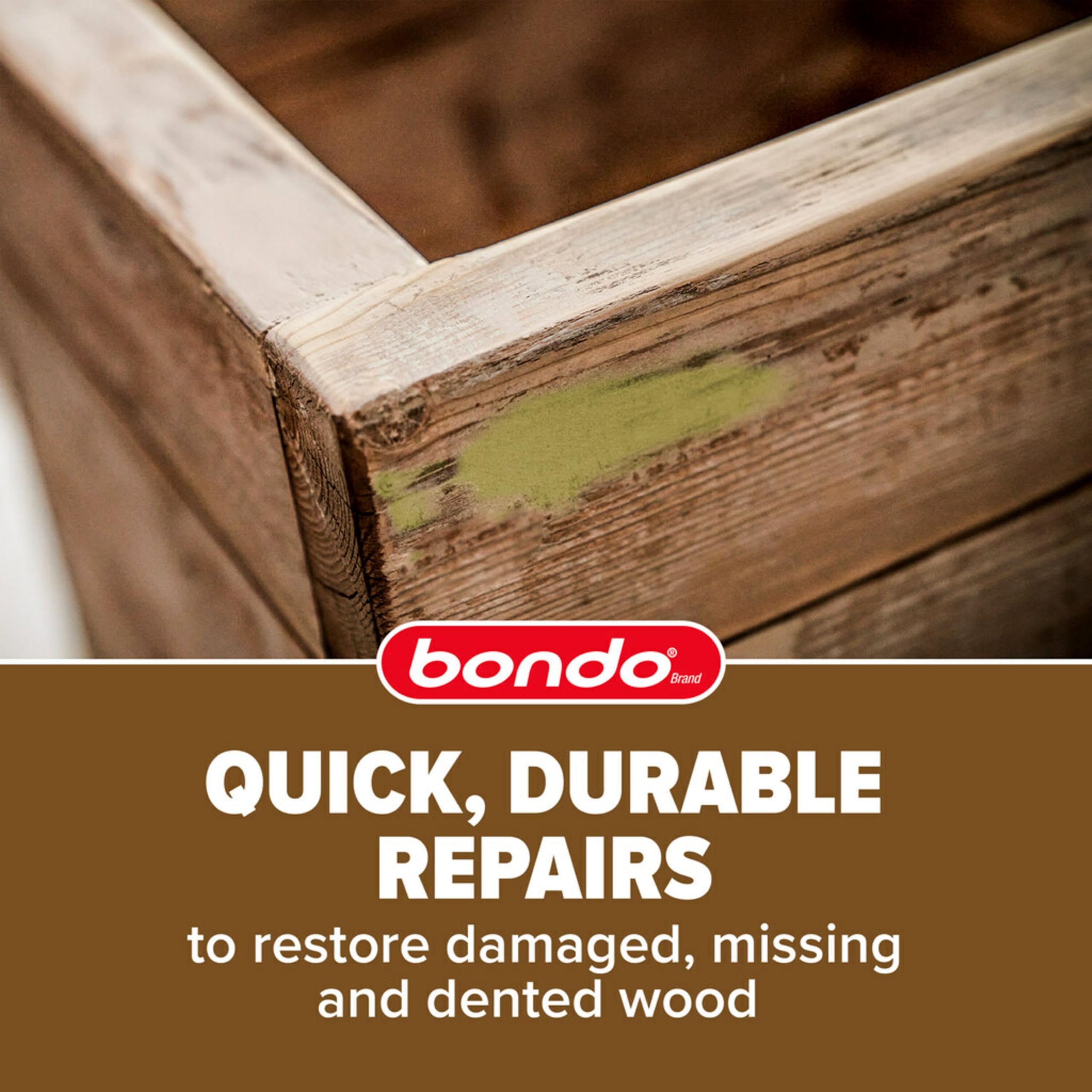 Exterior wood repair with Bondo Wood Filler on siding or trim projects.