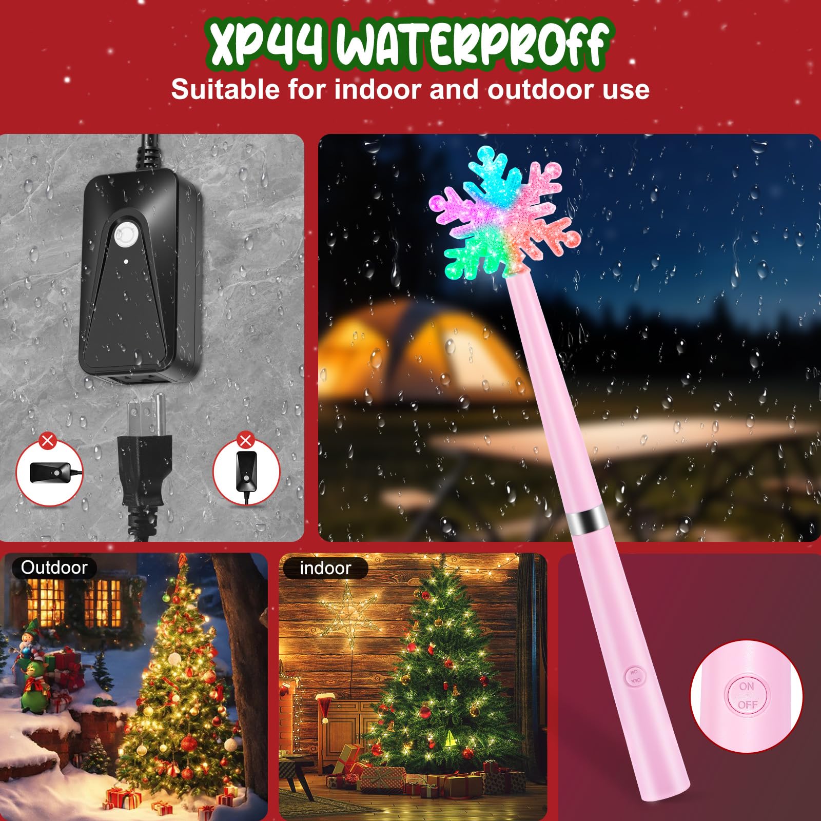 Bonfix Christmas tree lights turned on with wand for quick decoration.