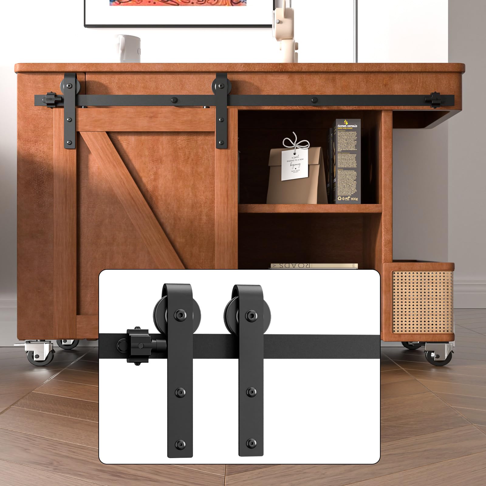 BONIKLUBA 4FT mini barn door track kit side view for compact spaces