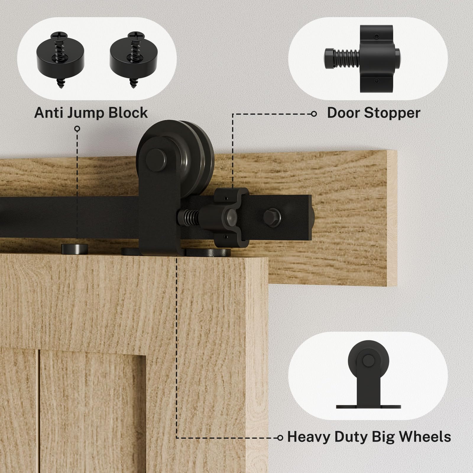 BONIKLUBA heavy-duty roller hanger supports up to 220 lb for durable use.