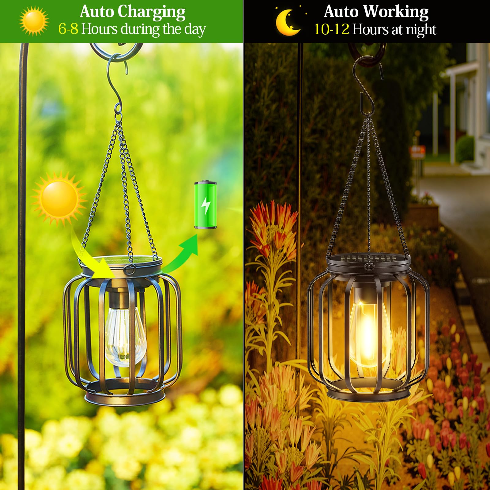BONLION solar hanging lantern fence line creates charming pathway lighting.
