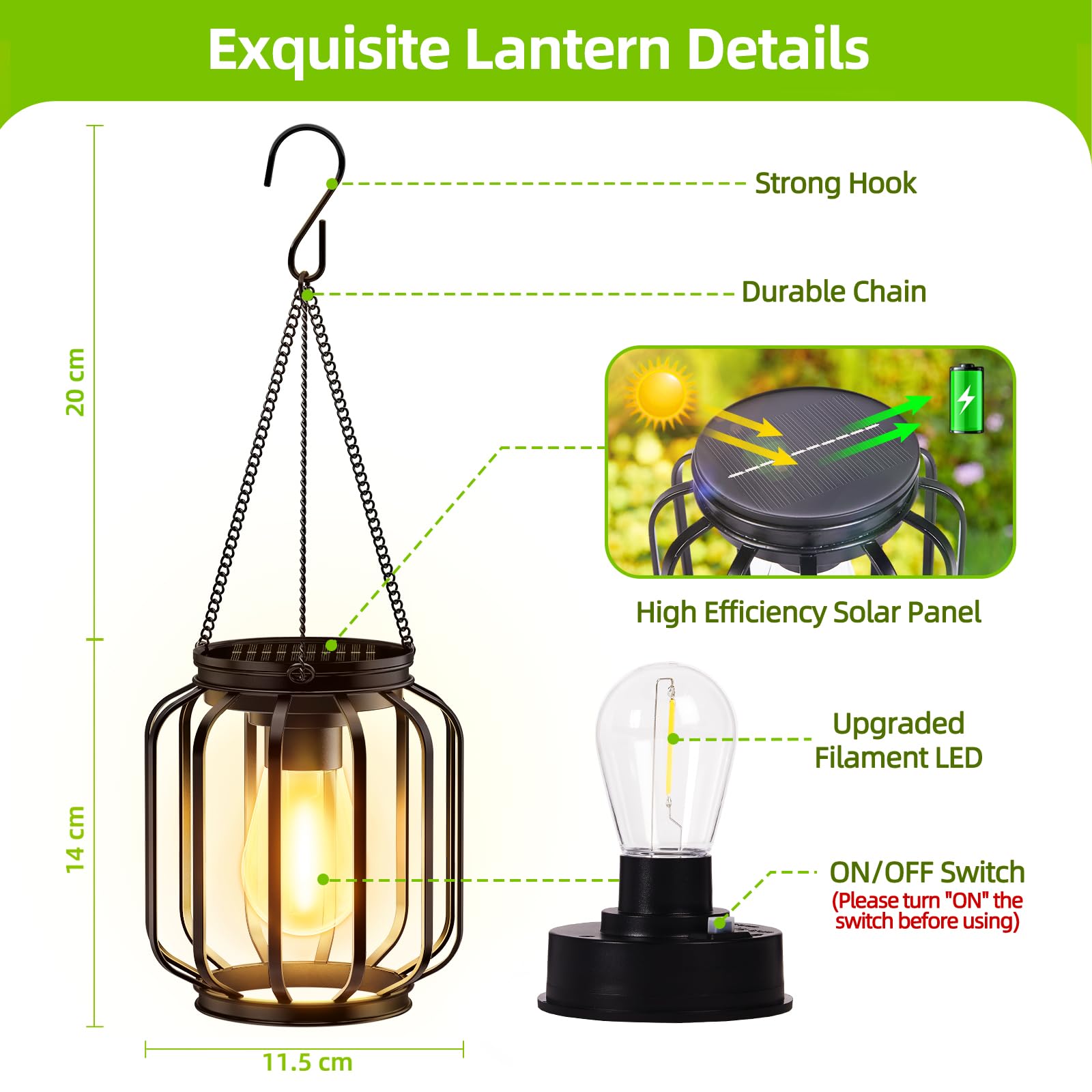 BONLION solar lanterns with LED filament offer vintage charm and efficient brightness.