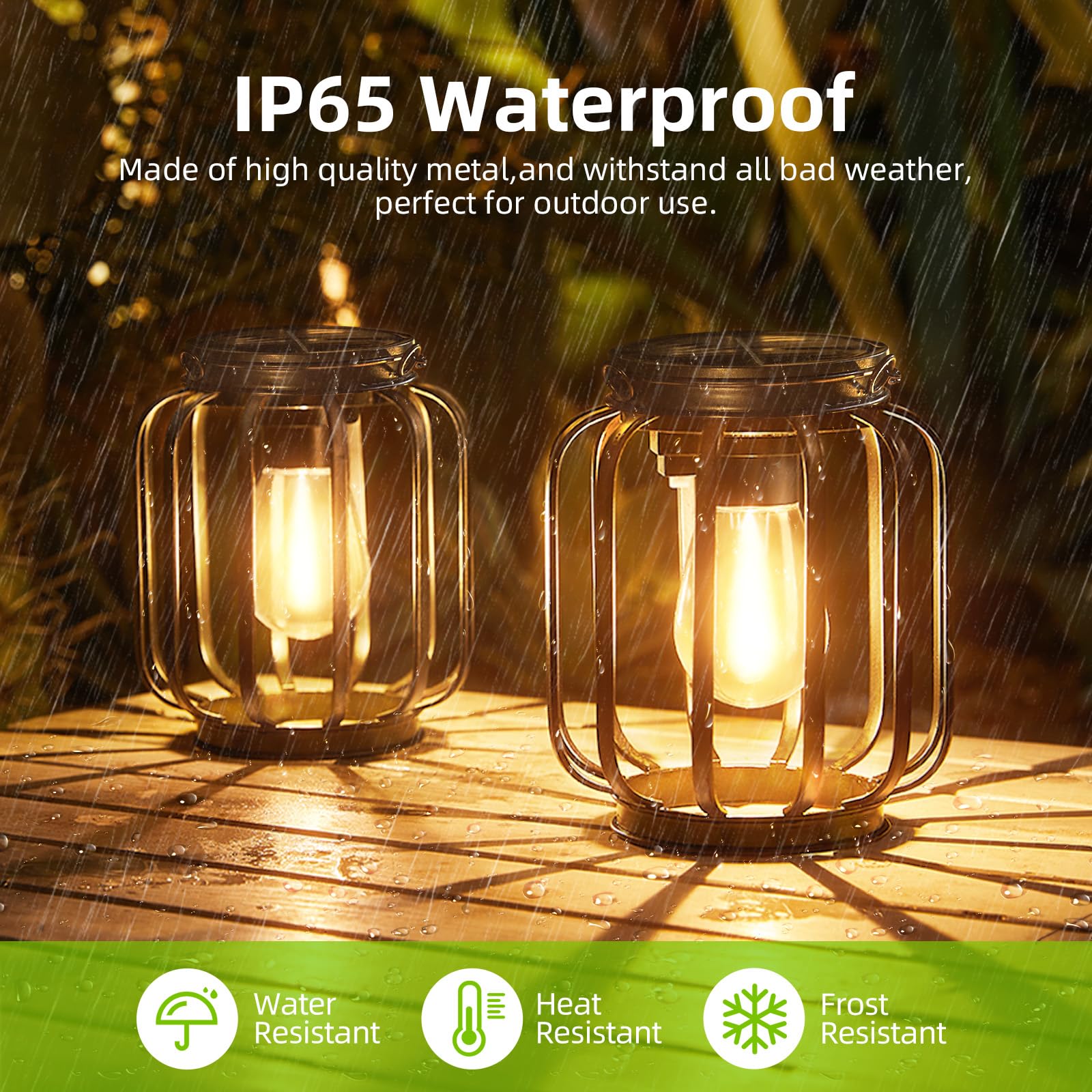 BONLION IP65-rated lanterns feature a durable, rust-resistant metal frame.