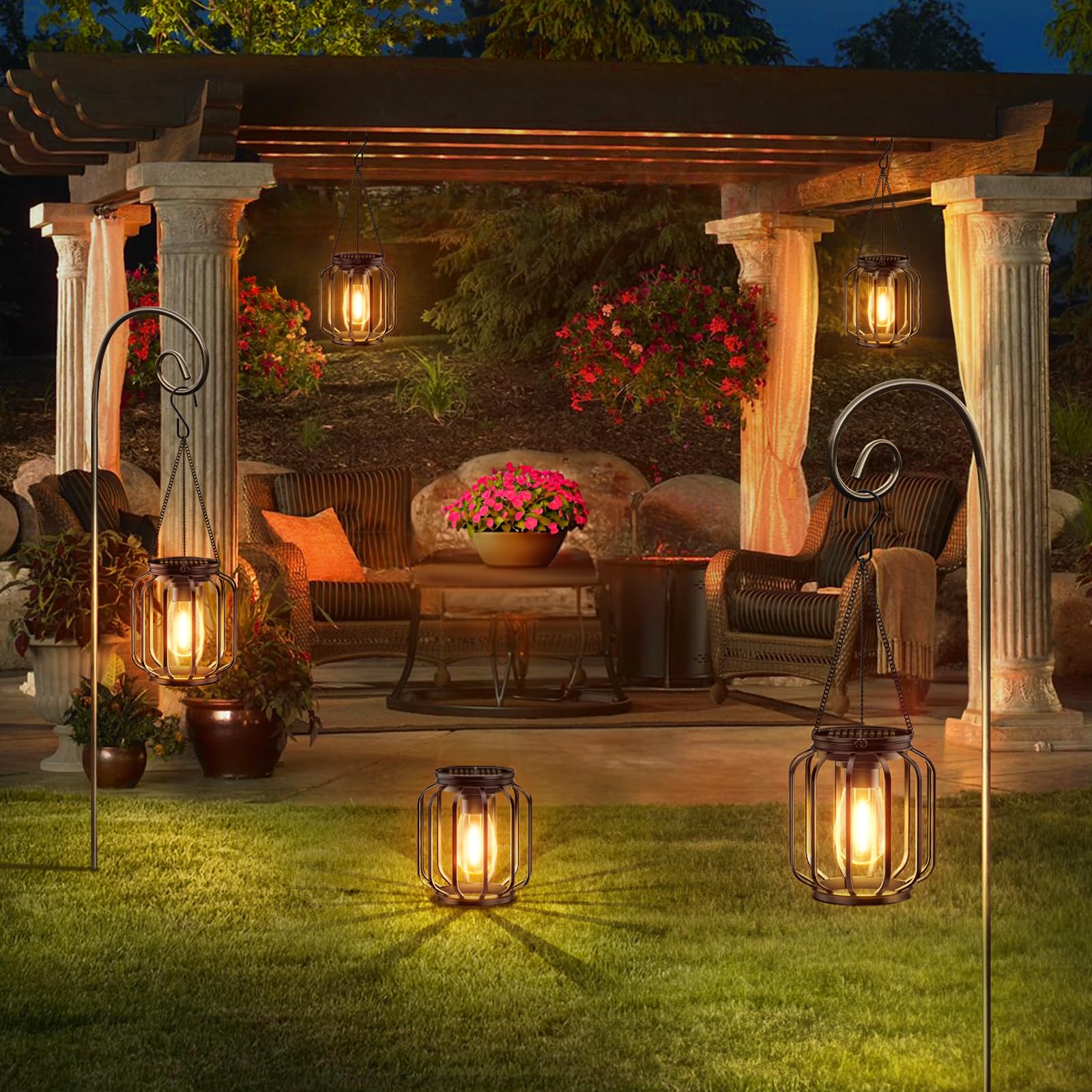 BONLION hanging lanterns decorate trees and fences for inviting evenings.