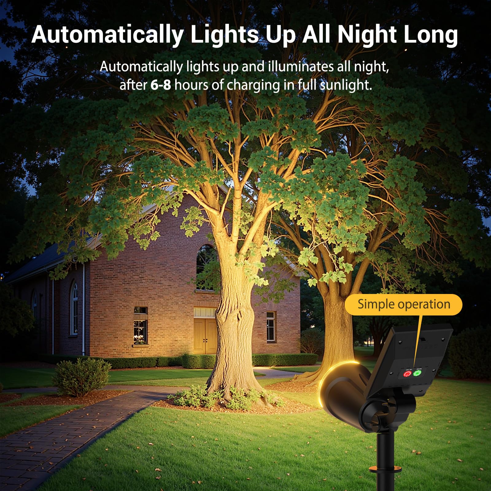 BONLION solar spotlight with dusk-to-dawn operation