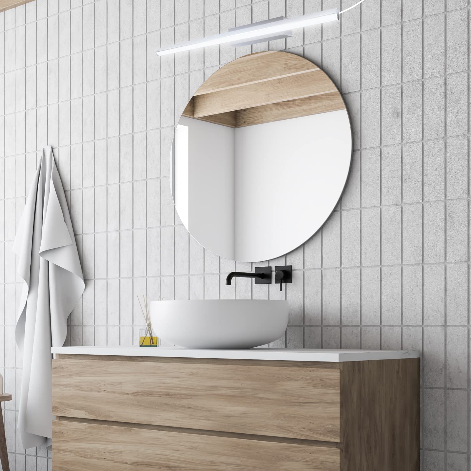Bonlux vanity light shade closeup showing acrylic diffuser for flicker-free illumination
