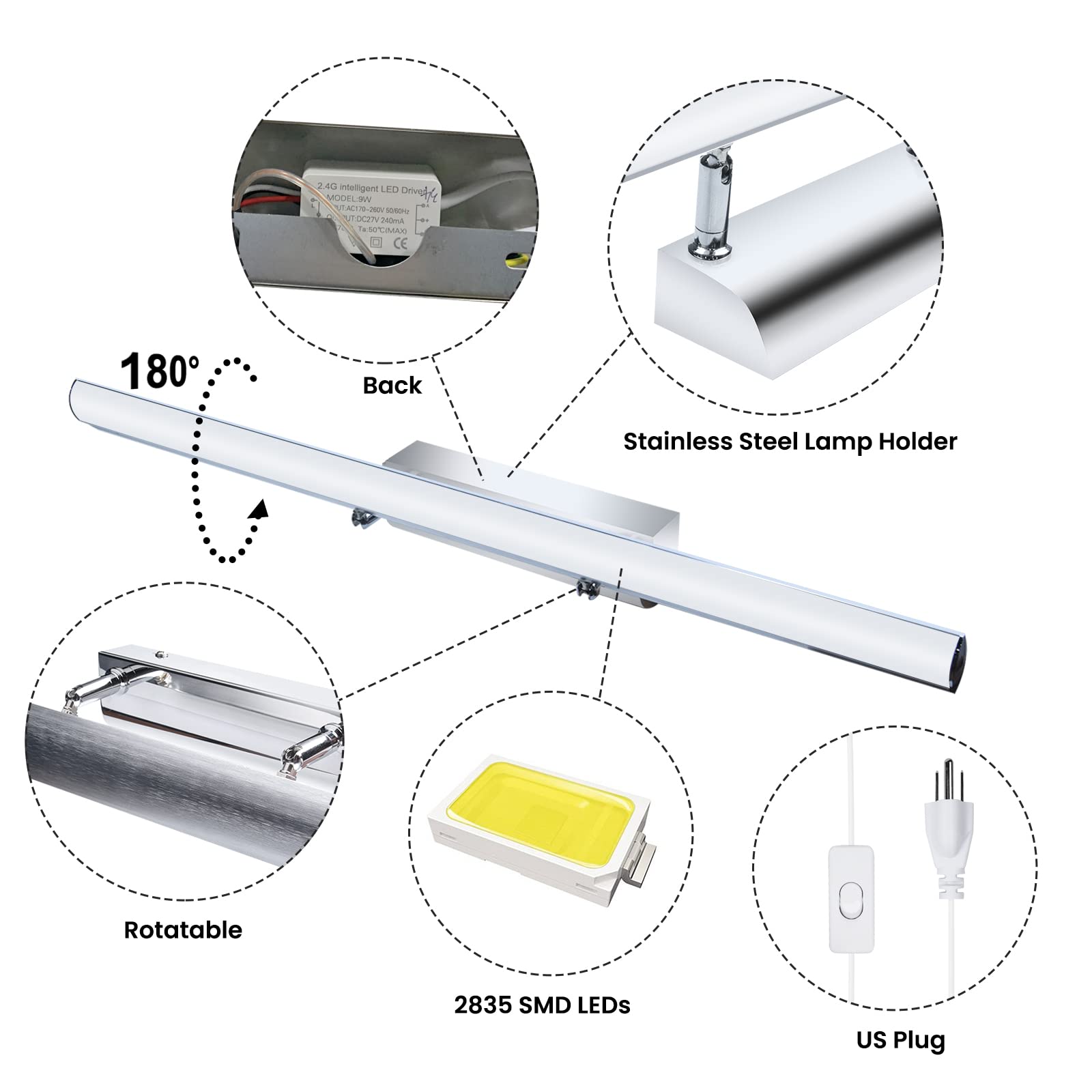 Bonlux LED vanity light with US plug demonstrates convenient plug-in operation