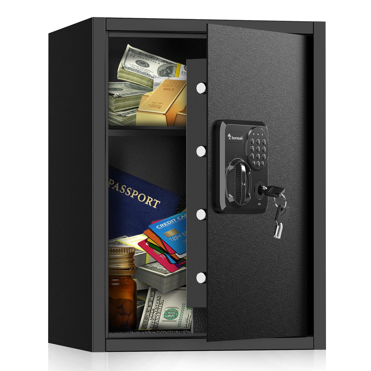 Bonsaii Large Safe Box front view shows sturdy steel construction for valuables