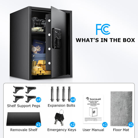 Bonsaii large safe box interior with removable shelf for organized valuables