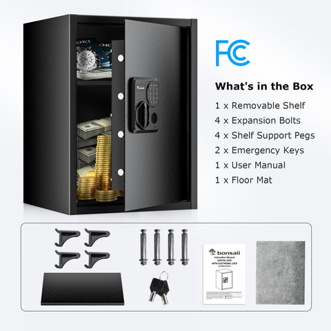 Bonsaii Large Safe Box packaging contents include keys and hardware
