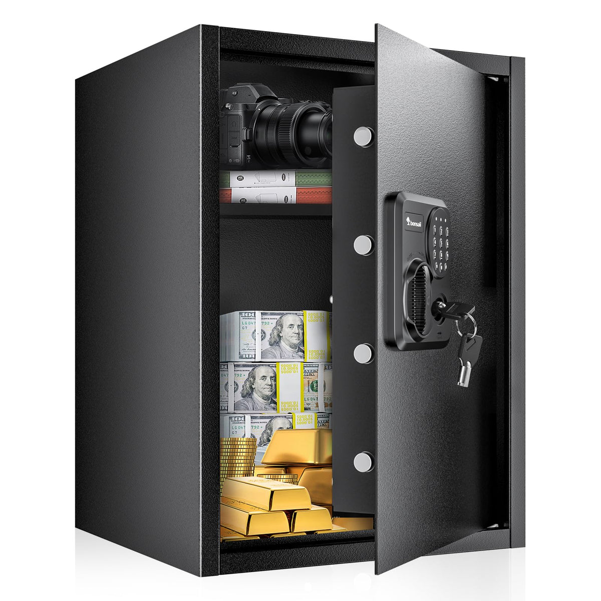 Bonsaii large safe front view shows sturdy SPHC steel construction.