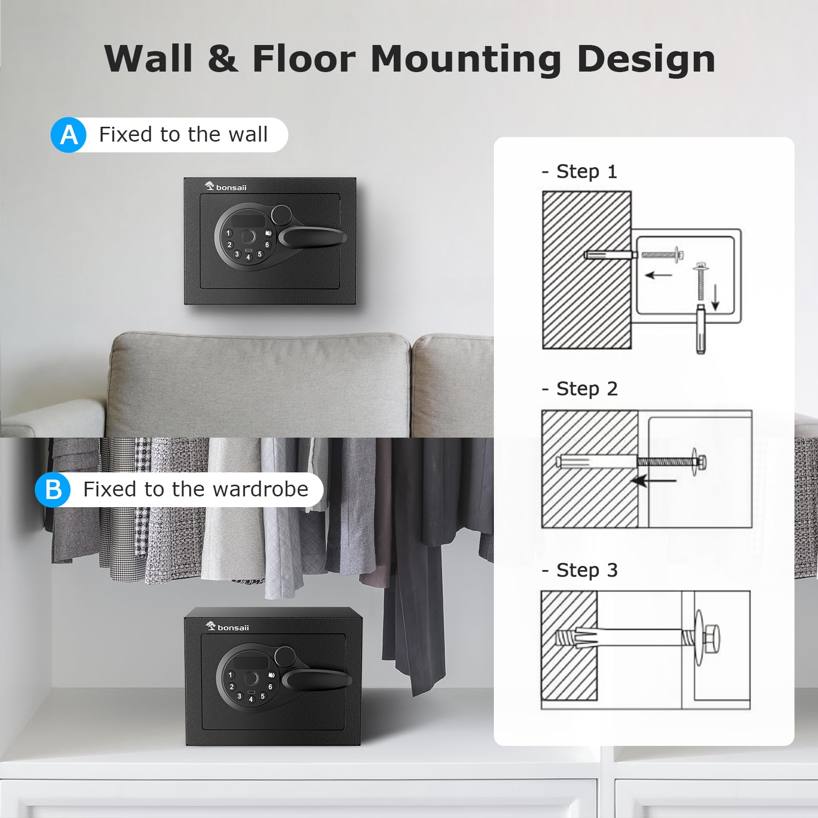Bonsaii Safe Box in a closet or drawer setup for everyday use.