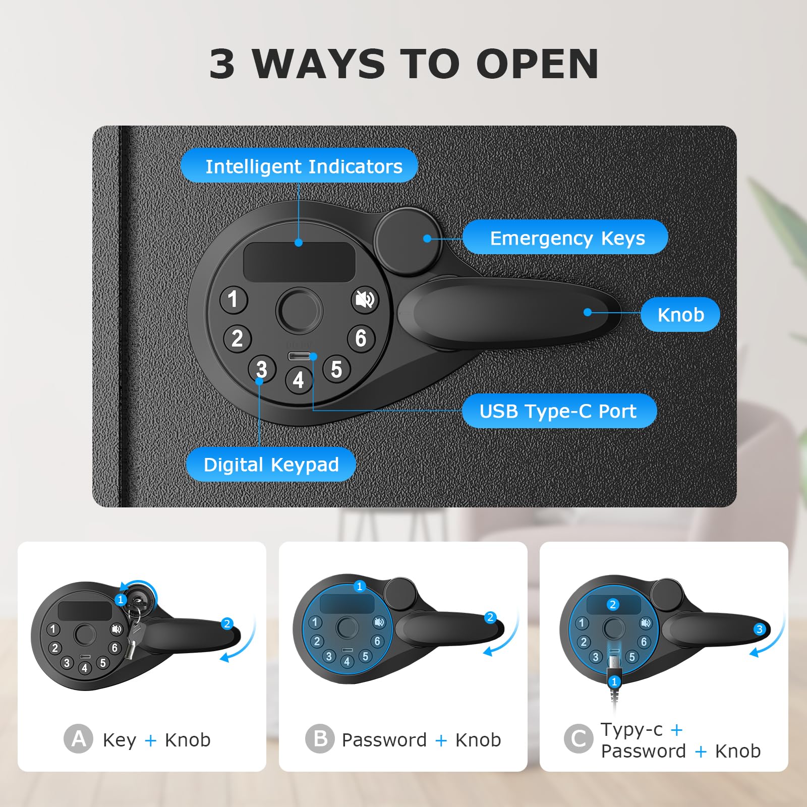Bonsaii Safe Box double locking bolts enhance security.