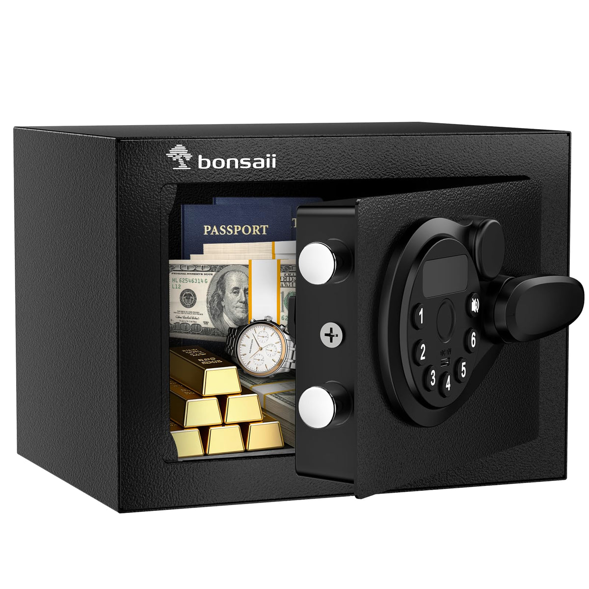 Bonsaii Safe Box with electronic keypad for quick secure access.