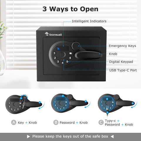 Bonsaii Safe Box includes emergency keys for backup access.