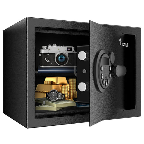 Bonsaii Safe Box front view highlights robust steel construction for secure valuables.