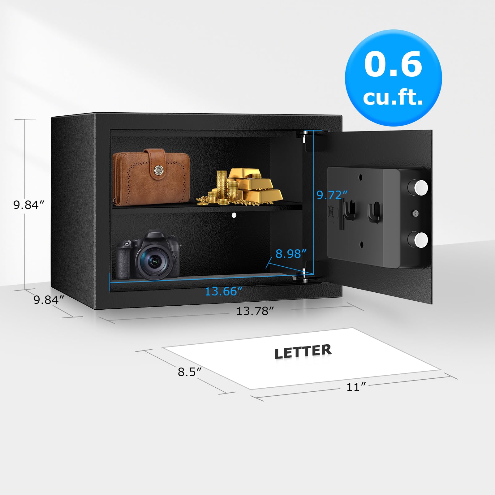 Bonsaii Safe Box interior with removable shelf supports flexible organization for jewelry.