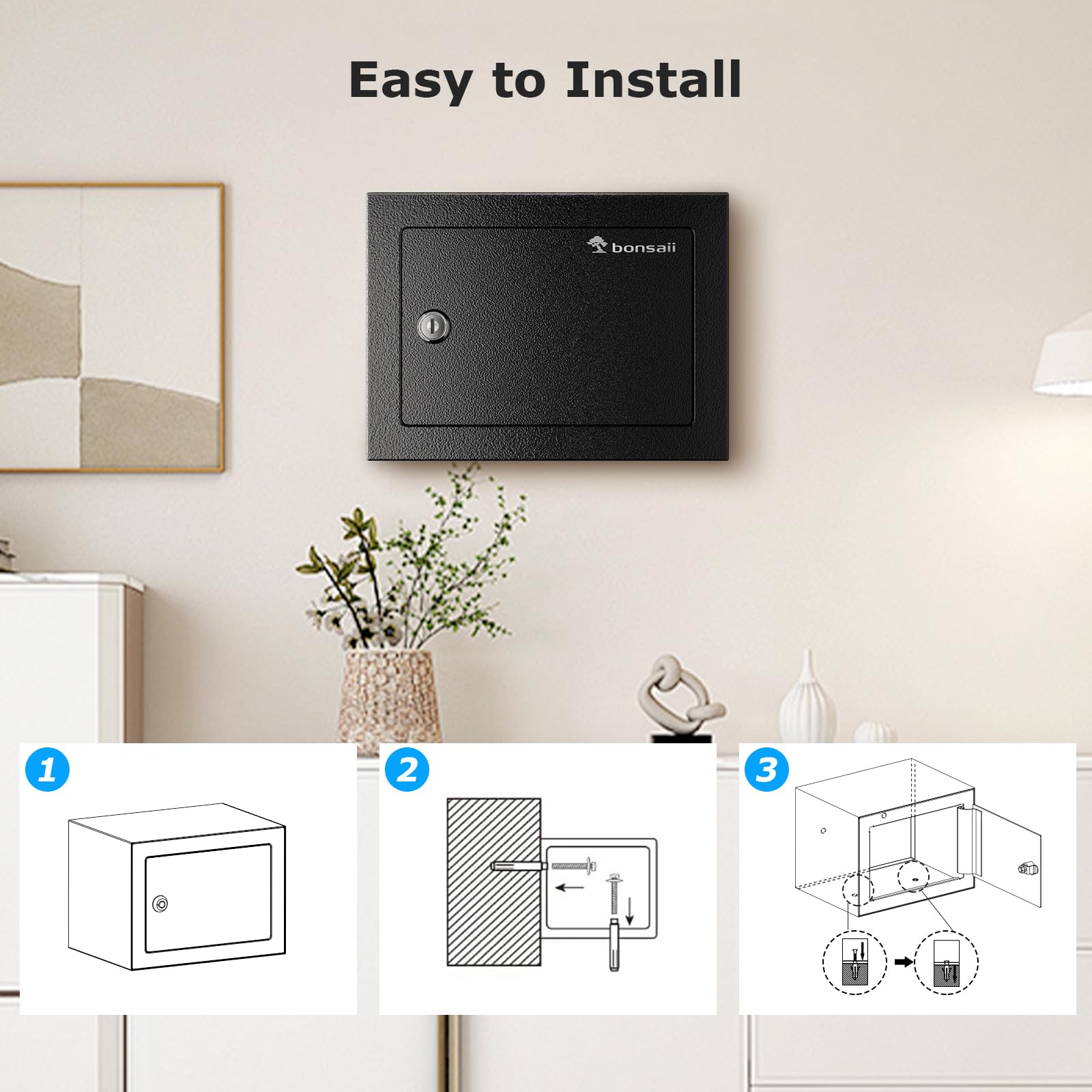 Bonsaii Safe Box with keys demonstrates reliable security for valuables.