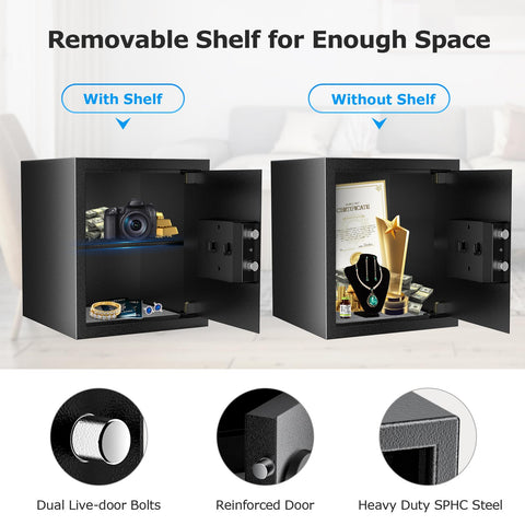 Bonsaii Safe Box interior shows a removable shelf for flexible storage.
