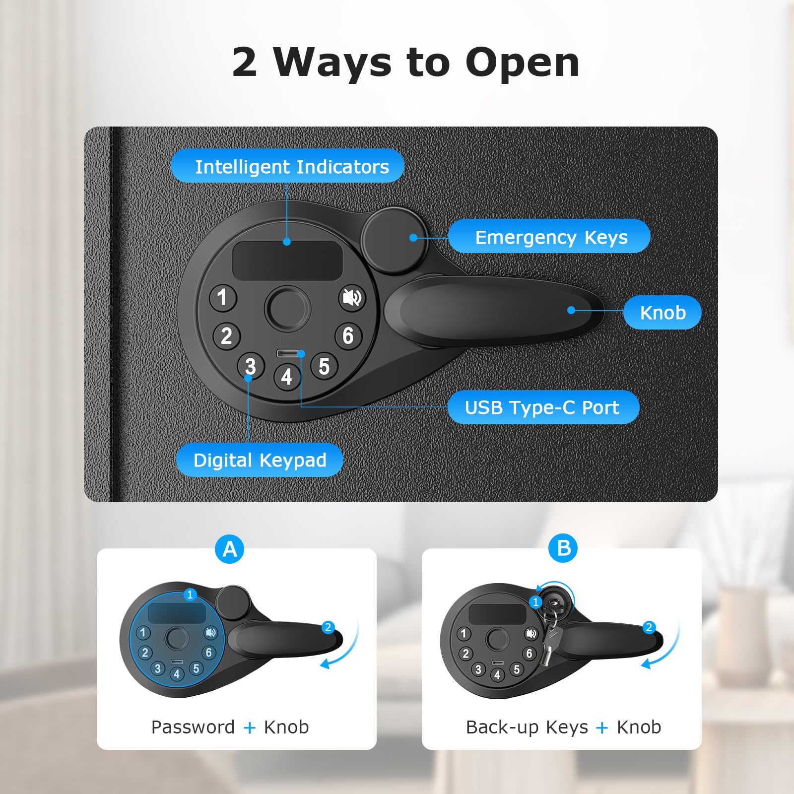 Removable shelf inside the Bonsaii safe enables organized spacing for valuables.