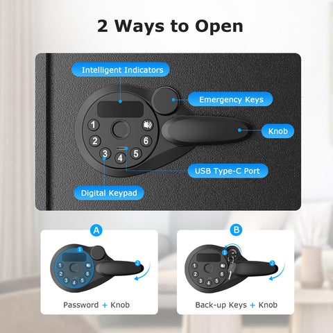 Removable shelf inside the Bonsaii safe enables organized spacing for valuables.