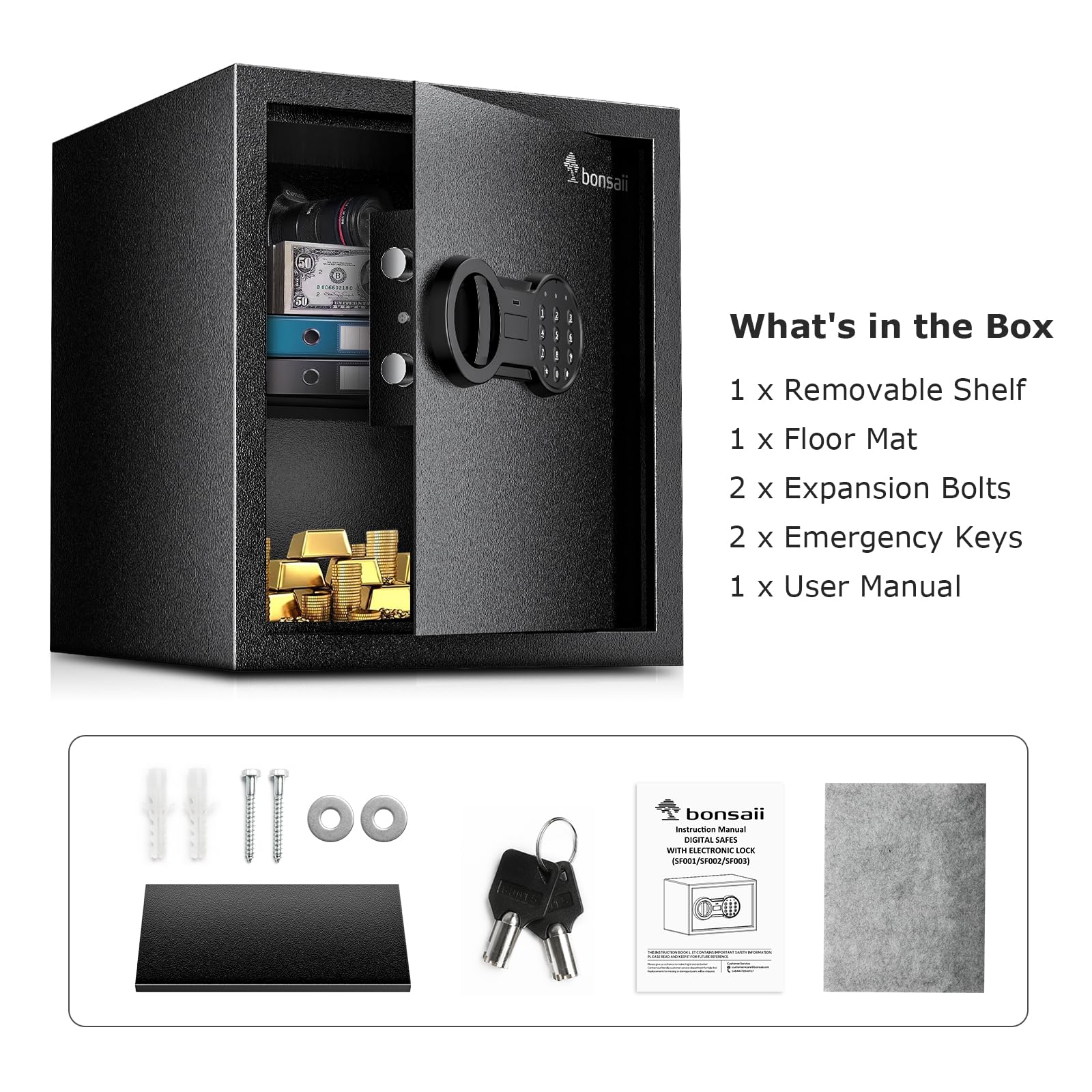 Bonsaii compact safe fits home, hotel, or office decor