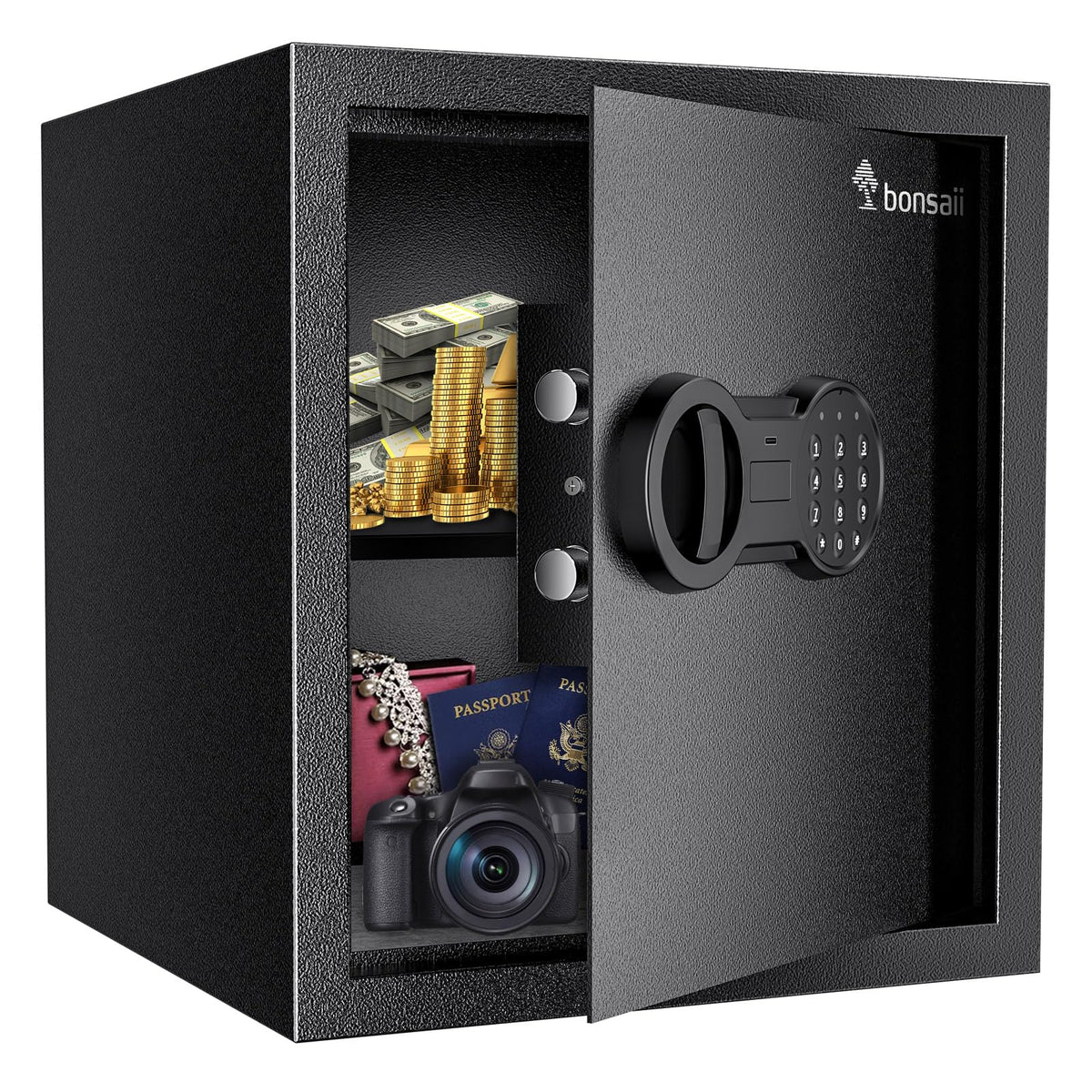 Bonsaii steel safe box front view for secure home and office storage