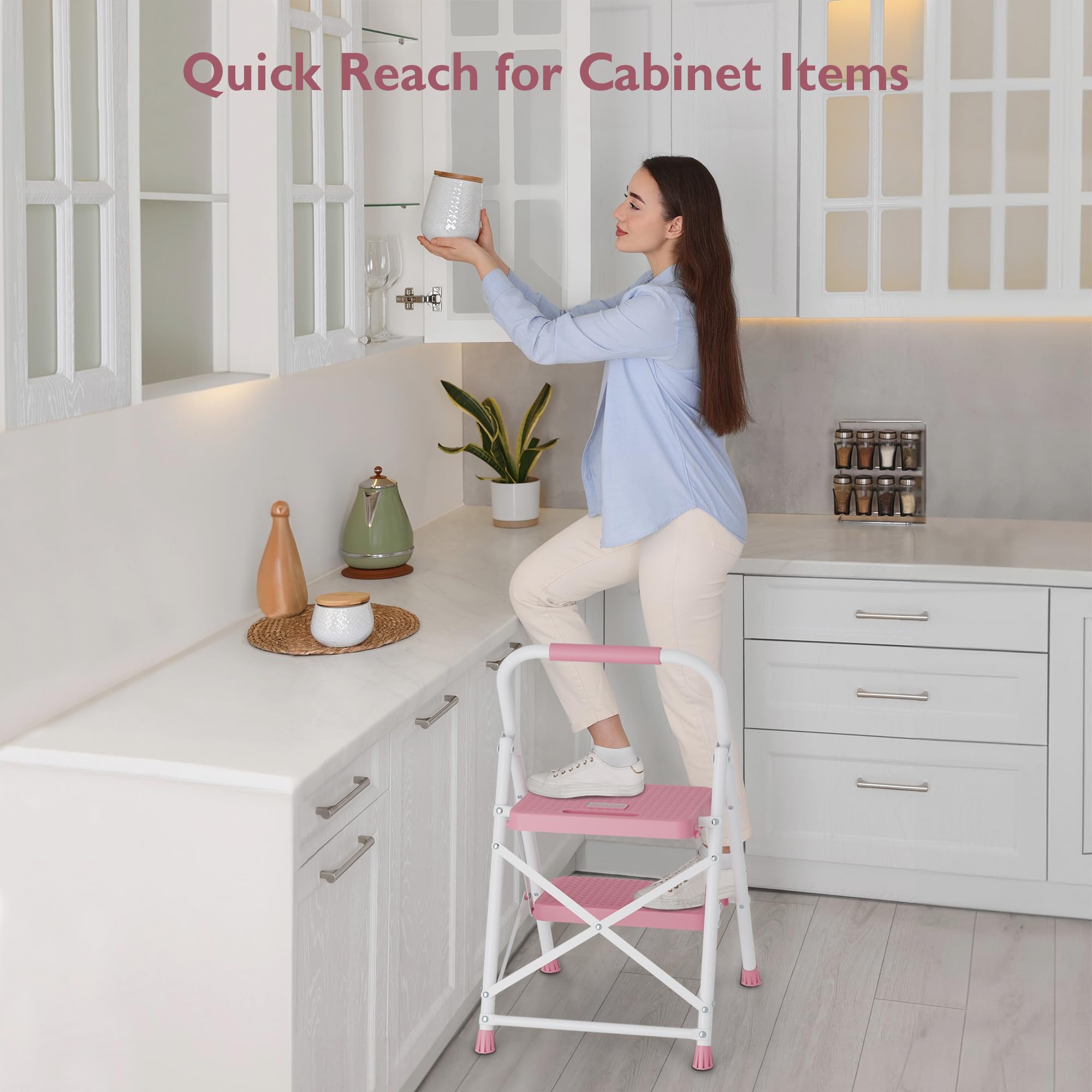 BONTEC pink soft-sponge handrail enhances grip when climbing.