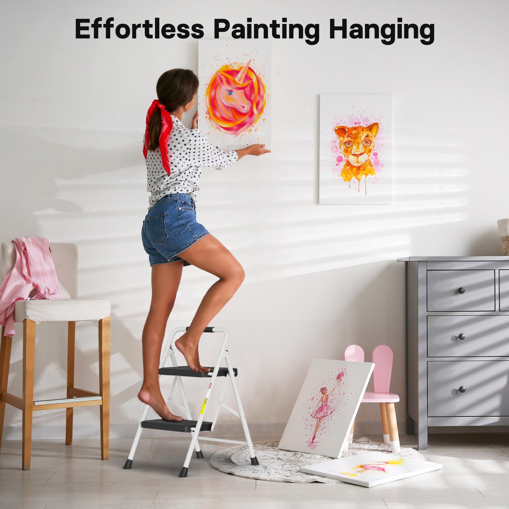 BONTEC 2-Step Ladder anti-scratch feet protect floors.