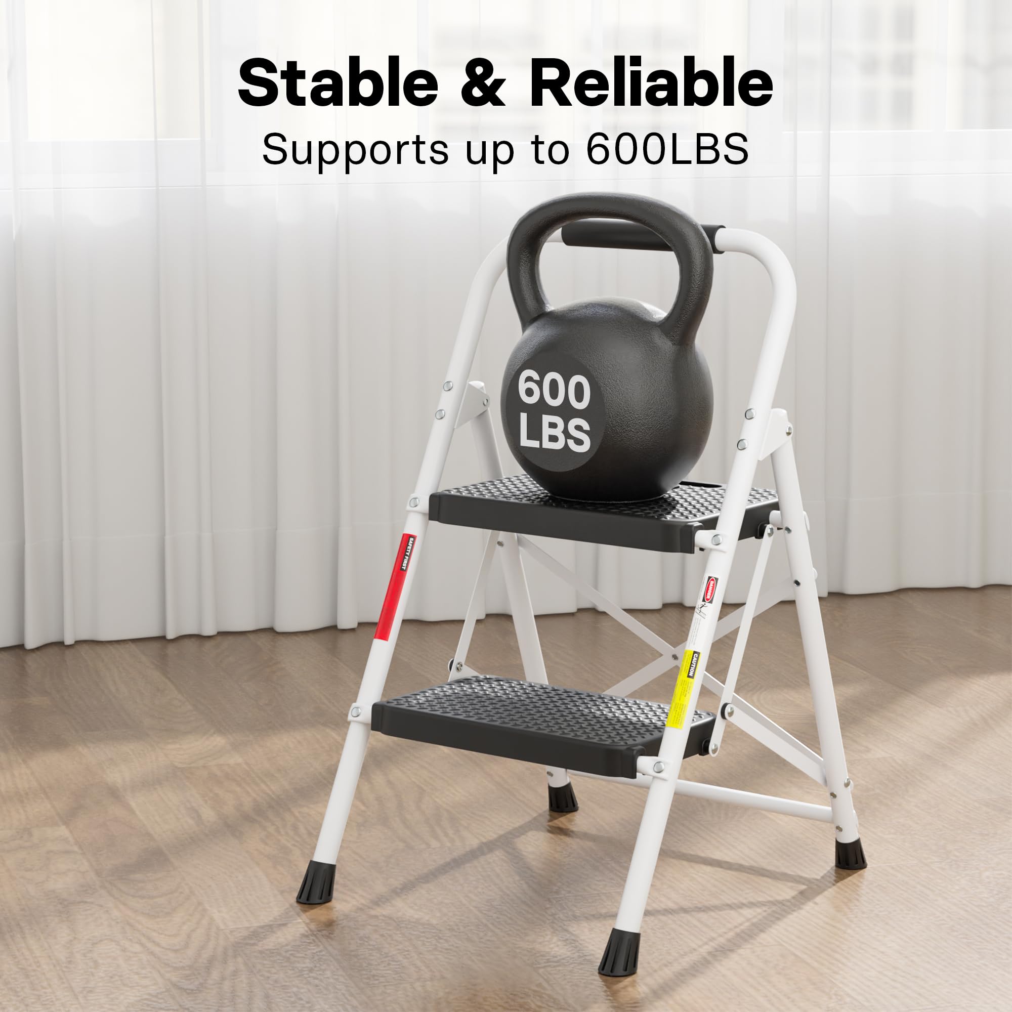 BONTEC 2-Step Ladder non-slip pedals ensure secure footing.