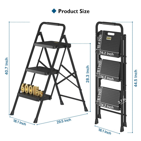 BONTEC 3-Step Ladder anti-slip feet prevent movement on slick floors.
