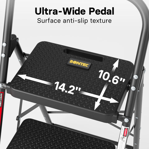 BONTEC 3-Step Ladder folded-compact demonstrates easy storage in tight spaces.