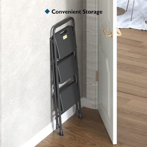 BONTEC 3-Step Ladder folded storage emphasizes space-saving design.