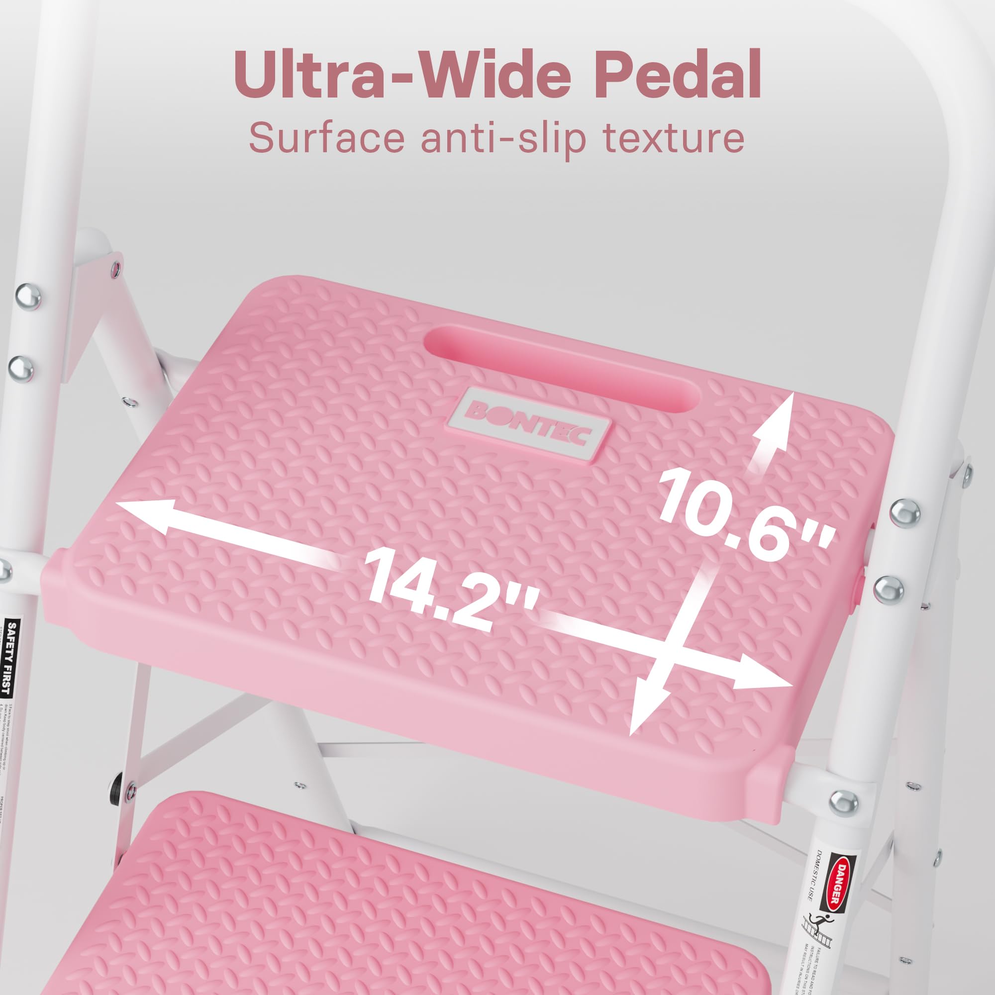 BONTEC 3-Step Ladder fully assembled pink ready-to-use out of the box.