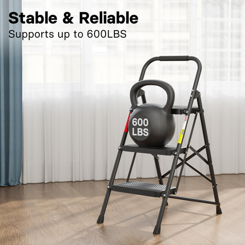 BONTEC 3-Step Ladder handrail closeup shows soft sponge grip for secure handling.