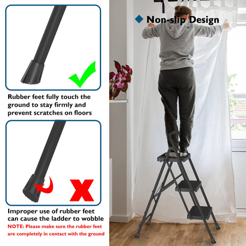 BONTEC 3-Step Ladder maximum load 600lbs communicates strength for heavy-duty jobs.