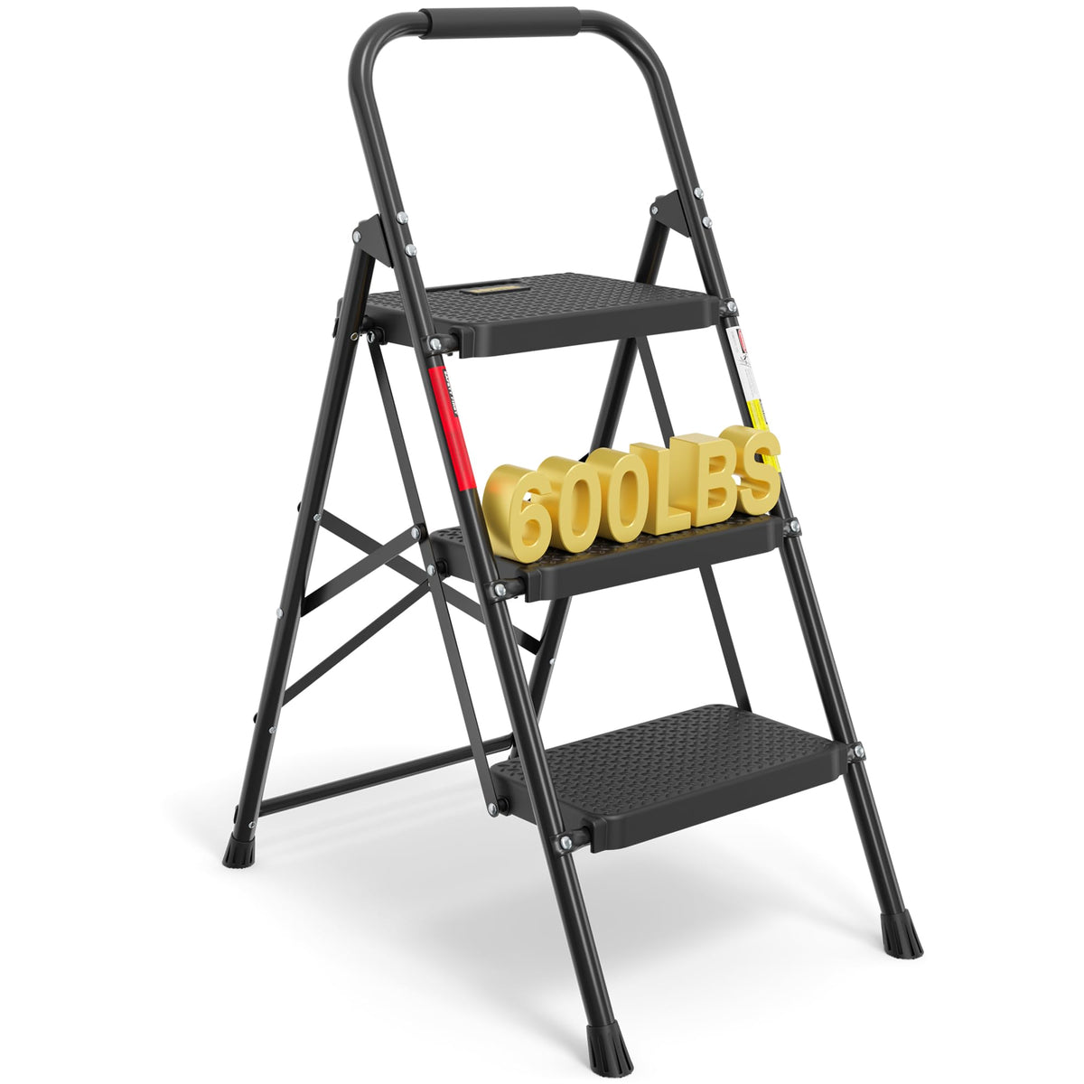 BONTEC 3-Step Ladder side view shows sturdy steel frame for heavy-duty indoor tasks.