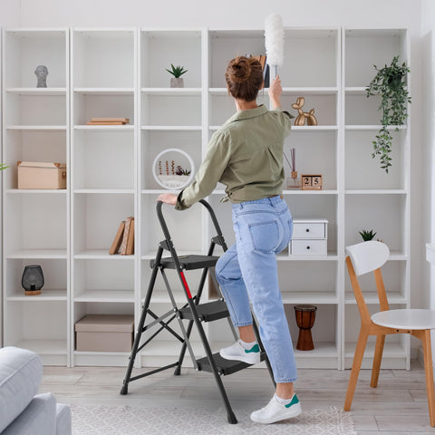 BONTEC 3-Step Ladder wide pedals provide stable footing during projects.