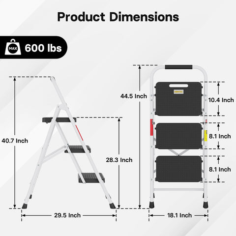 BONTEC 3-Step Ladder features wide steps for comfortable standing