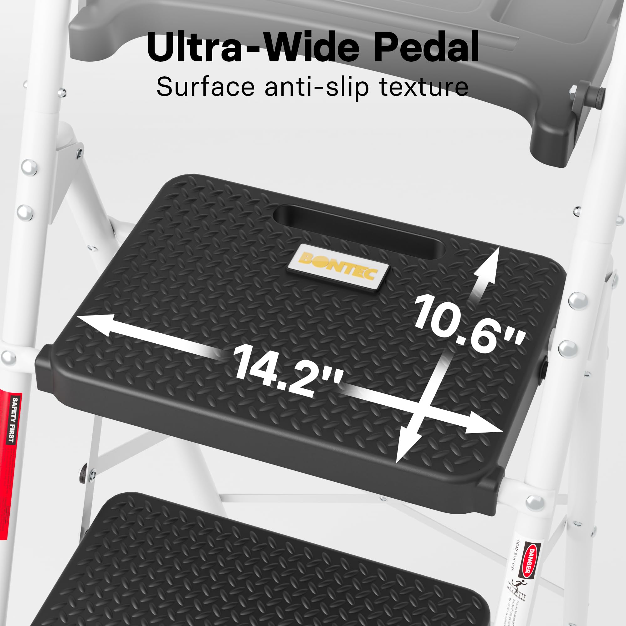 BONTEC ladder tool tray attached for quick-access tools during tasks