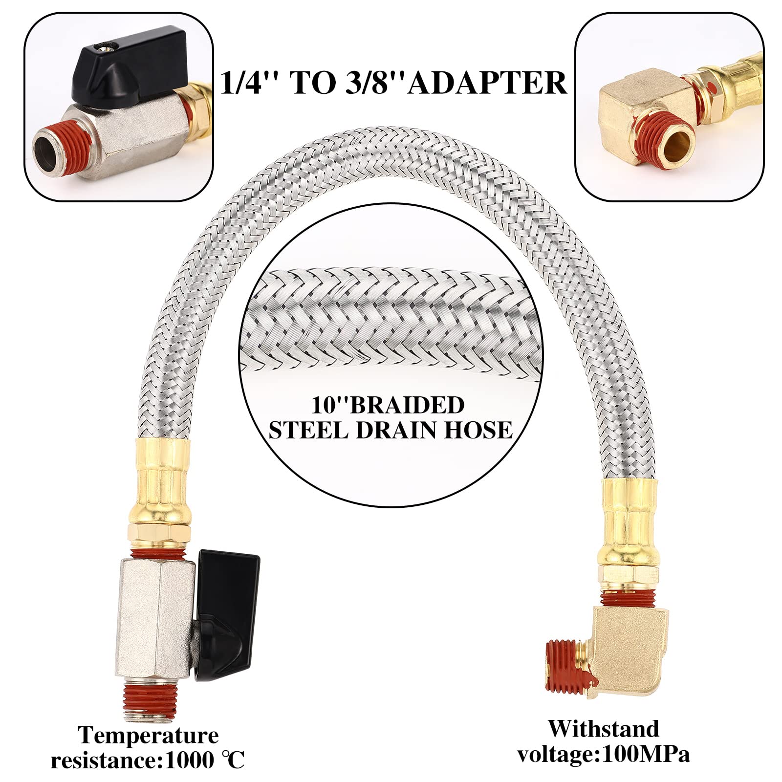 Bonuci brass adapters and 1/4 to 3/8 inch connections secure leak-free piping.