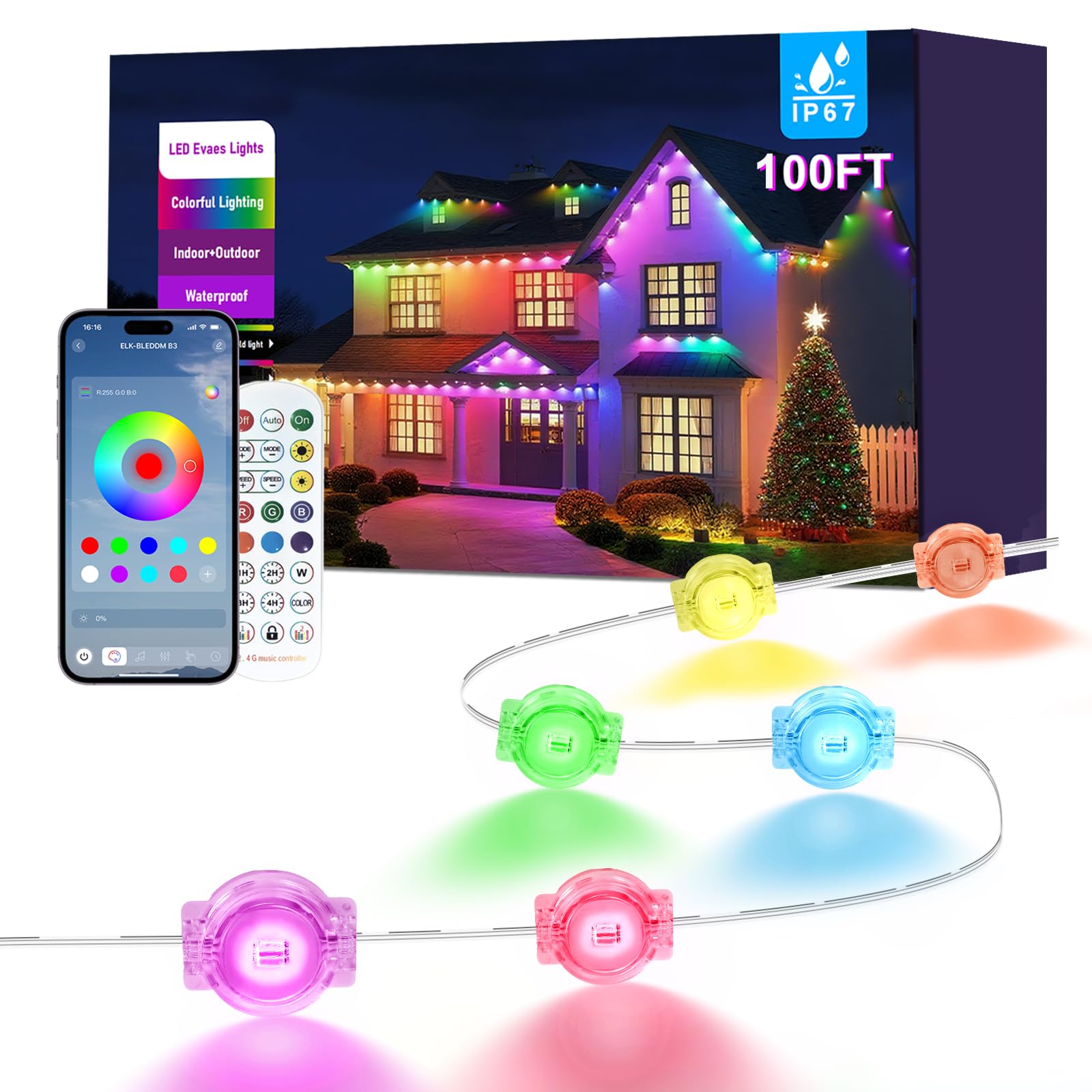 Bonve Pet 100ft outdoor lights show color palettes for festive ambiance.