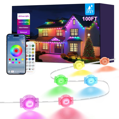 Bonve Pet 100ft outdoor lights show color palettes for festive ambiance.