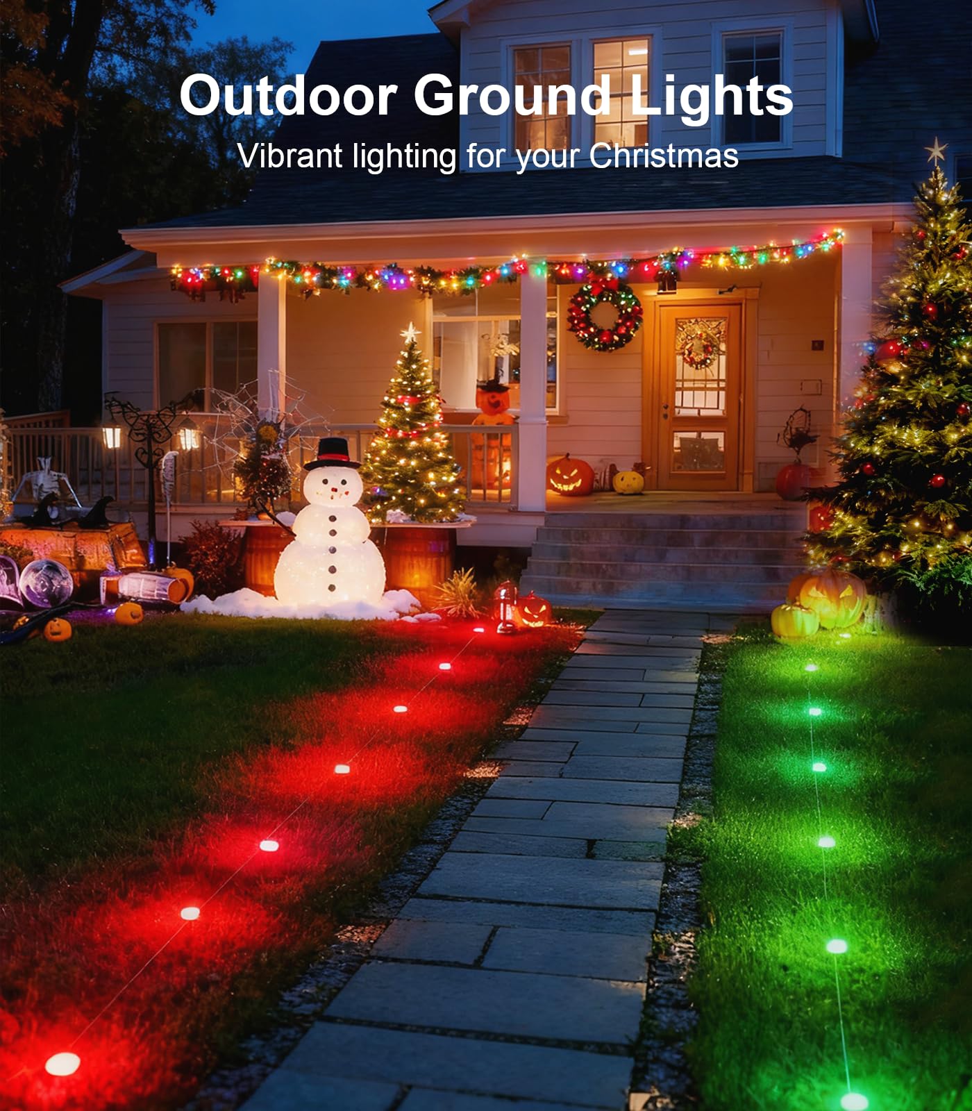 Bonve Pet 50ft outdoor ground light color-change close-up showing vivid RGB options