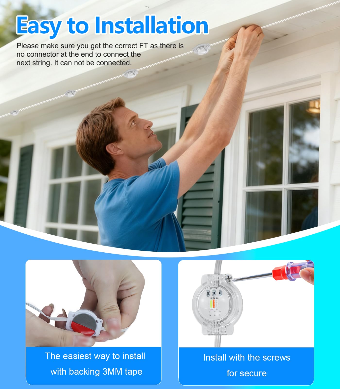 Bonve Pet 100ft string installs quickly with peel-and-stick backing.